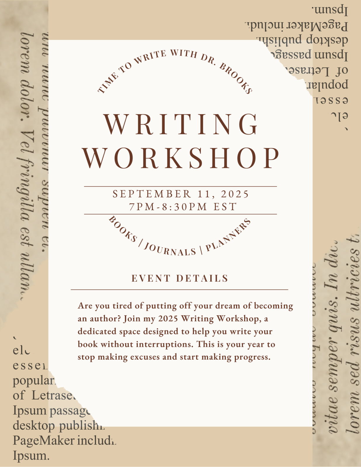Time to Write with Dr. Brooks Writing Workshop- Finale