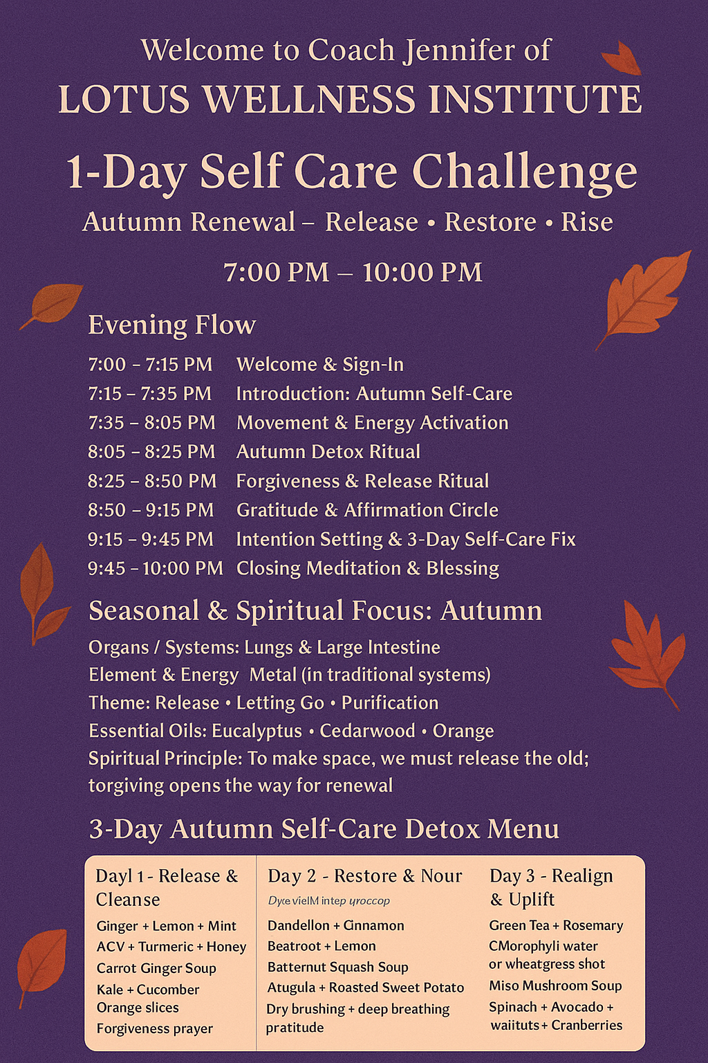 Embrace the Autumn Bliss: Join Coach Jennifer's 1-Day Self Care & Wellness Challenge!